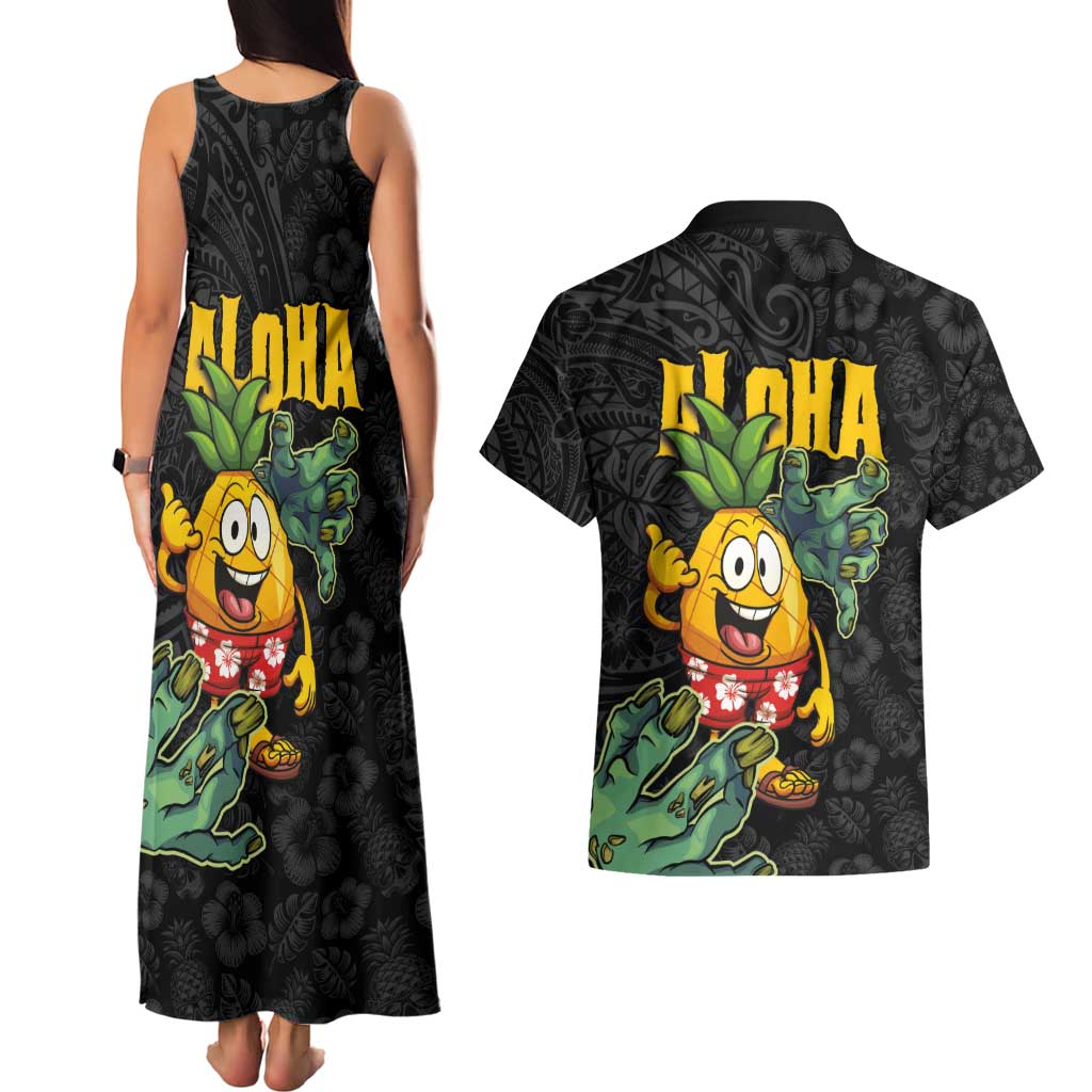 Hawaiian Halloween Couples Matching Tank Maxi Dress and Hawaiian Shirt Aloha Pinapple with Mysterious Hands and Polynesian Tribal Tattoo LT03 - Polynesian Pride