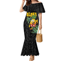 Hawaiian Halloween Family Matching Mermaid Dress and Hawaiian Shirt Aloha Pinapple with Mysterious Hands and Polynesian Tribal Tattoo LT03 Mom's Dress Black - Polynesian Pride