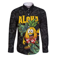 Hawaiian Halloween Family Matching Off The Shoulder Long Sleeve Dress and Hawaiian Shirt Aloha Pinapple with Mysterious Hands and Polynesian Tribal Tattoo LT03 Dad's Shirt - Long Sleeve Black - Polynesian Pride