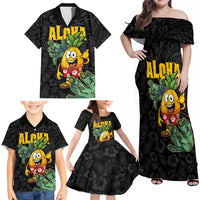 Hawaiian Halloween Family Matching Off Shoulder Maxi Dress and Hawaiian Shirt Aloha Pinapple with Mysterious Hands and Polynesian Tribal Tattoo LT03 - Polynesian Pride