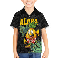 Hawaiian Halloween Family Matching Off Shoulder Maxi Dress and Hawaiian Shirt Aloha Pinapple with Mysterious Hands and Polynesian Tribal Tattoo LT03 Son's Shirt Black - Polynesian Pride
