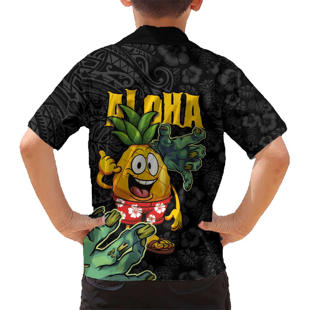 Hawaiian Halloween Family Matching Short Sleeve Bodycon Dress and Hawaiian Shirt Aloha Pinapple with Mysterious Hands and Polynesian Tribal Tattoo LT03 - Polynesian Pride