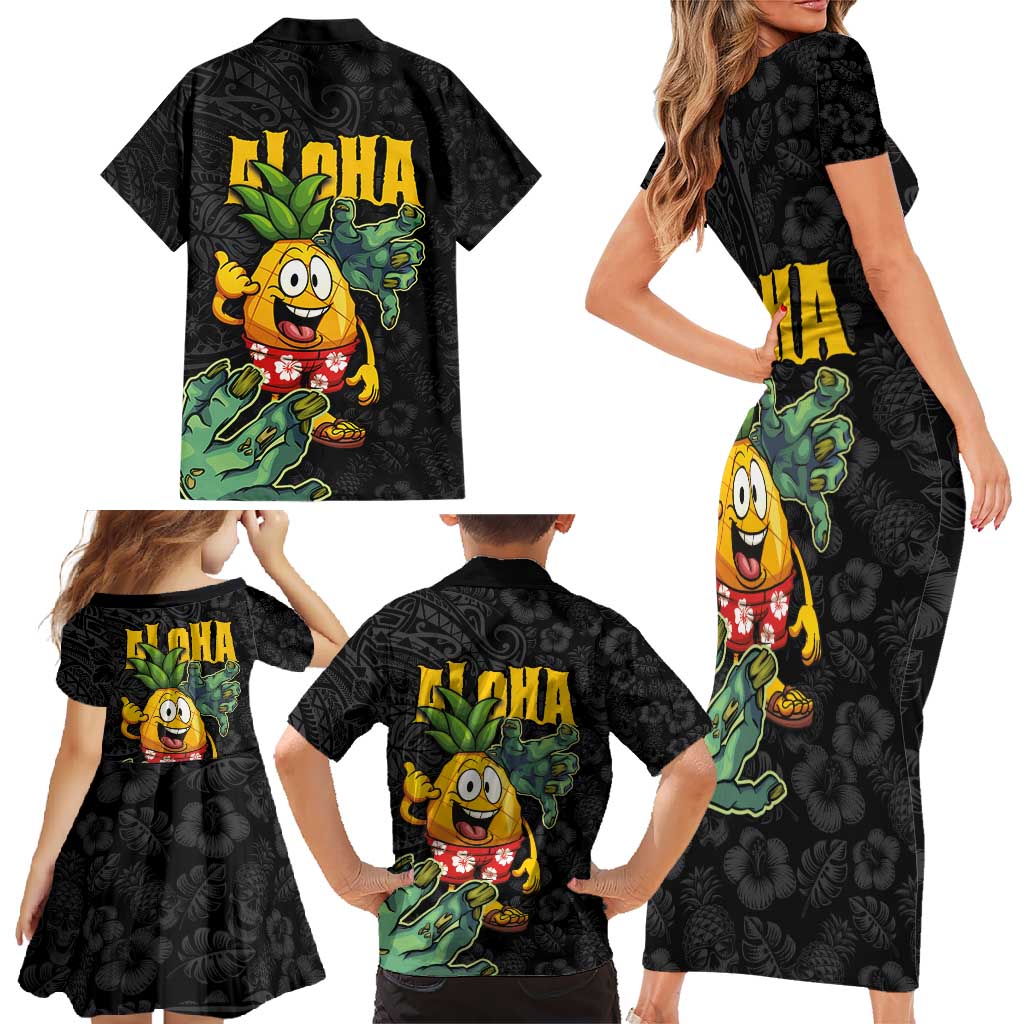 Hawaiian Halloween Family Matching Short Sleeve Bodycon Dress and Hawaiian Shirt Aloha Pinapple with Mysterious Hands and Polynesian Tribal Tattoo LT03 - Polynesian Pride