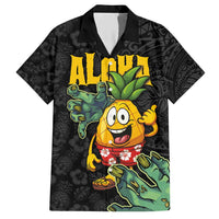 Hawaiian Halloween Family Matching Short Sleeve Bodycon Dress and Hawaiian Shirt Aloha Pinapple with Mysterious Hands and Polynesian Tribal Tattoo LT03 Dad's Shirt - Short Sleeve Black - Polynesian Pride
