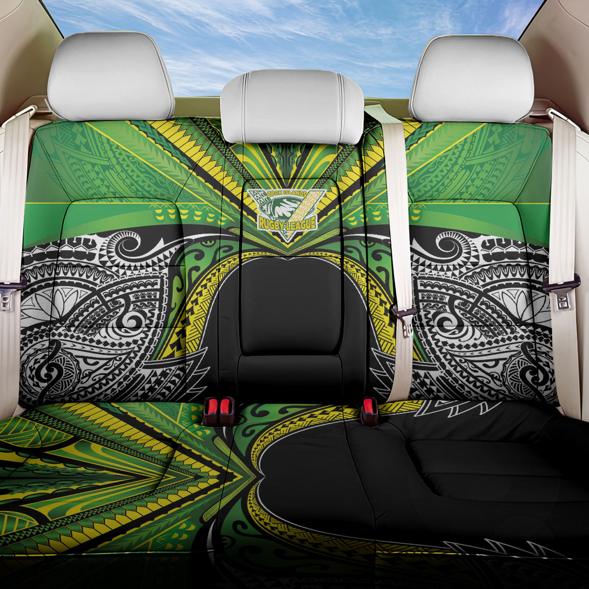 Cook Islands Rugby League Back Car Seat Cover Polynesian and Tatau Tribal Art - Black Color LT03 One Size Black - Polynesian Pride