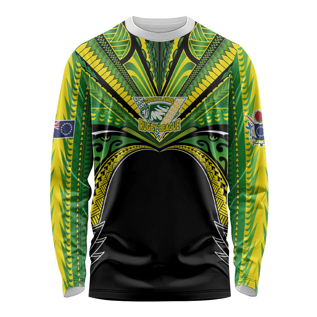 Cook Islands Rugby League Custom Long Sleeve Shirt Polynesian and Tatau Tribal Art - Black Color LT03 Unisex Black - Polynesian Pride