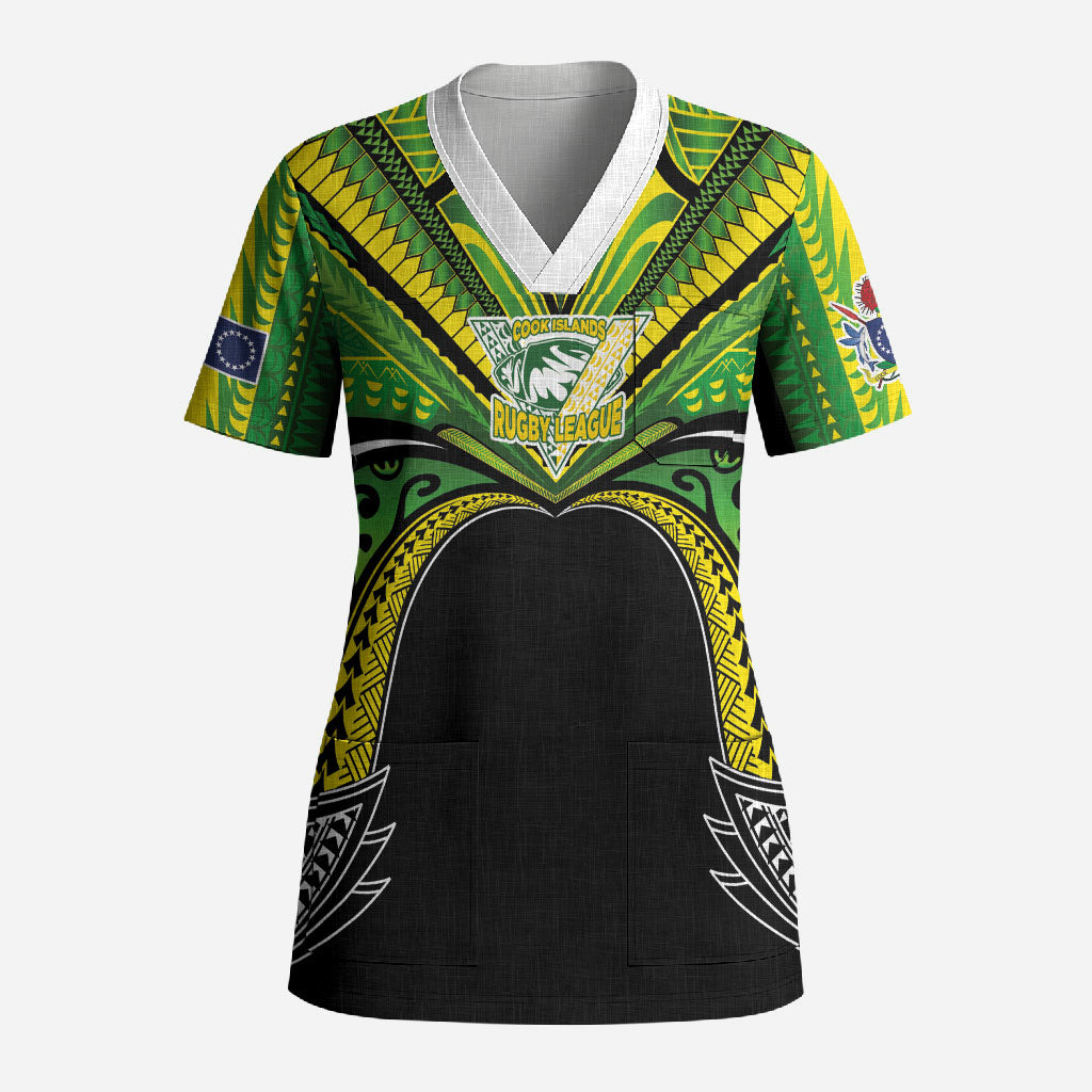Cook Islands Rugby League Custom Scrub Top Polynesian and Tatau Tribal Art - Black Color LT03 Adult Black - Polynesian Pride