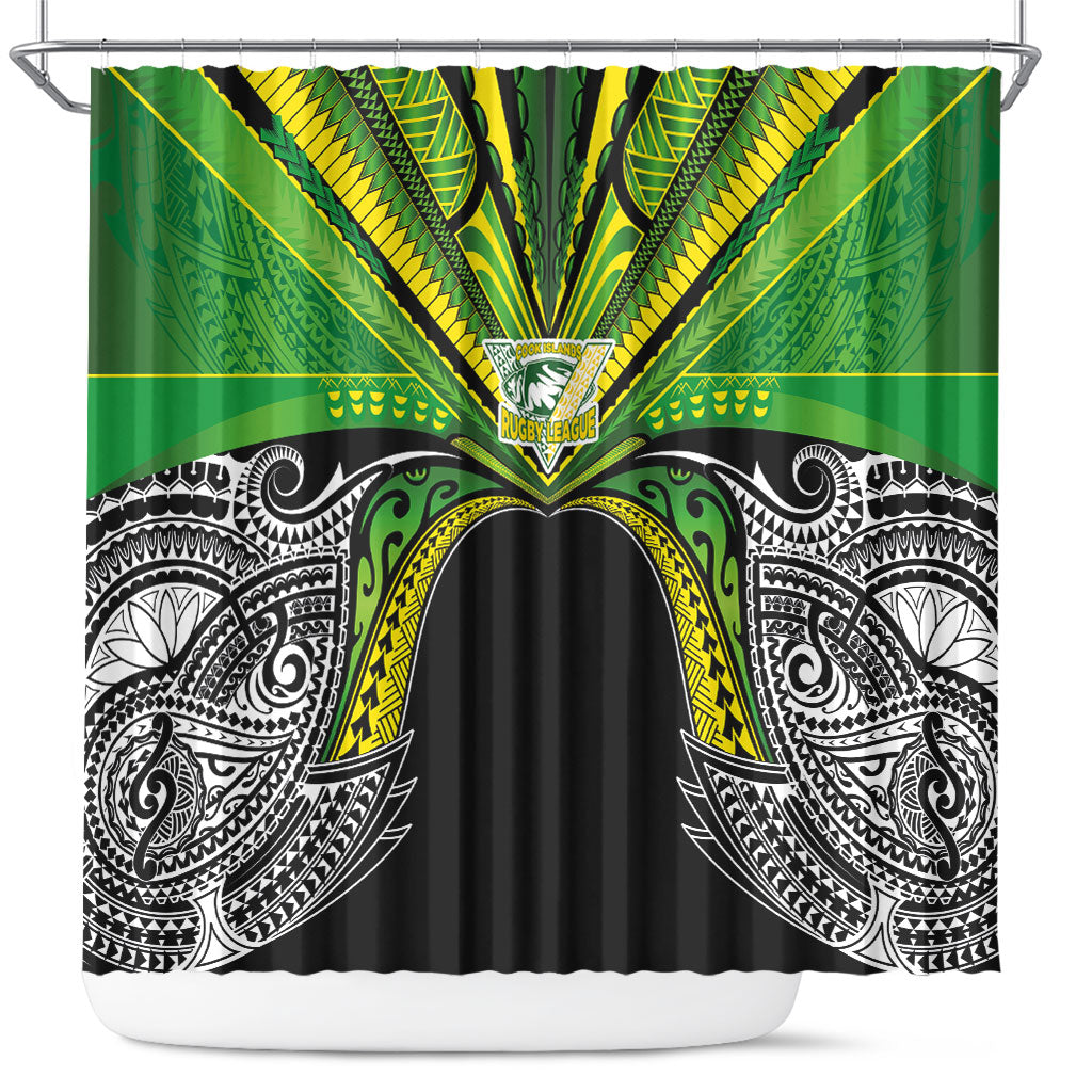 Cook Islands Rugby League Shower Curtain Polynesian and Tatau Tribal Art - Black Color LT03 Black - Polynesian Pride
