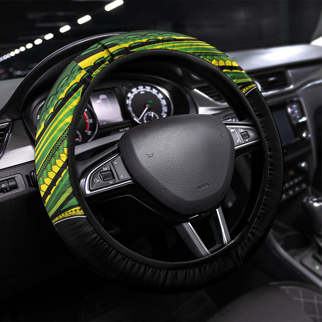 Cook Islands Rugby League Steering Wheel Cover Polynesian and Tatau Tribal Art - Black Color LT03 Universal Fit Black - Polynesian Pride