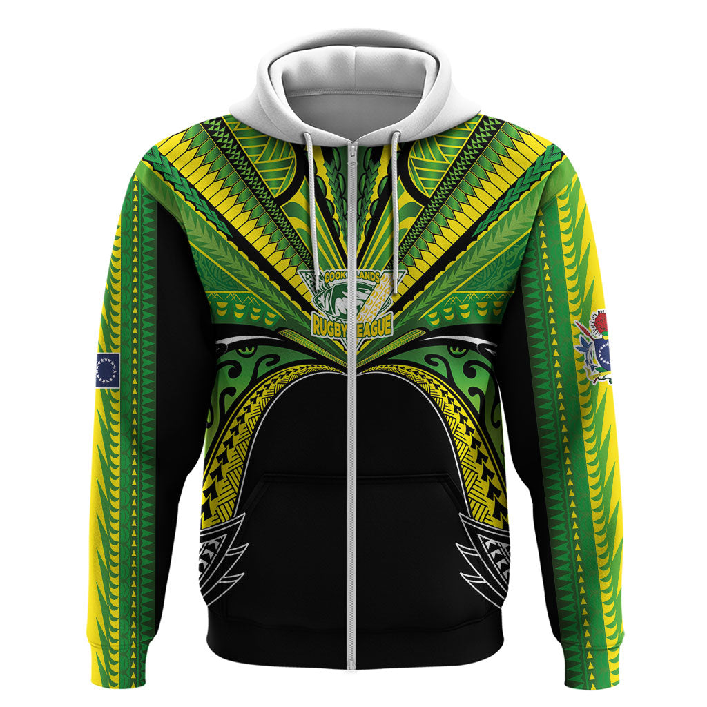 Cook Islands Rugby League Custom Zip Hoodie Polynesian and Tatau Tribal Art - Black Color LT03 Zip Hoodie Black - Polynesian Pride