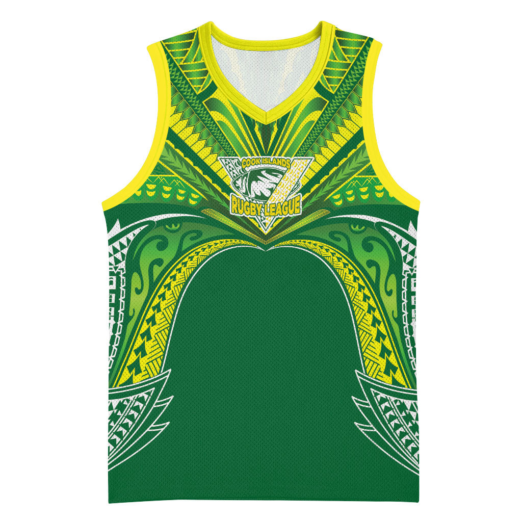 Cook Islands Rugby League Custom Basketball Jersey Polynesian and Tatau Tribal Art - Green Color LT03 Unisex Green - Polynesian Pride