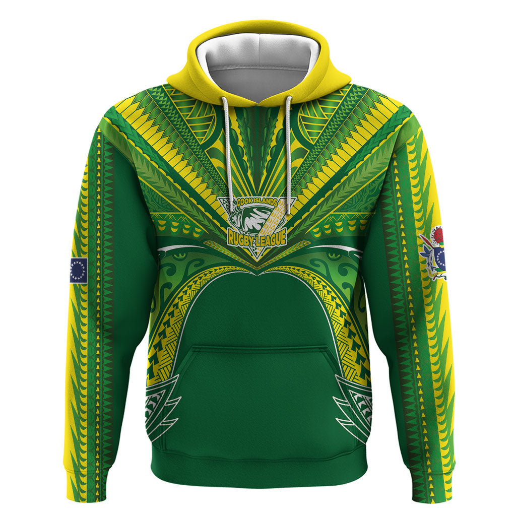 Cook Islands Rugby League Custom Hoodie Polynesian and Tatau Tribal Art - Green Color LT03 Pullover Hoodie Green - Polynesian Pride