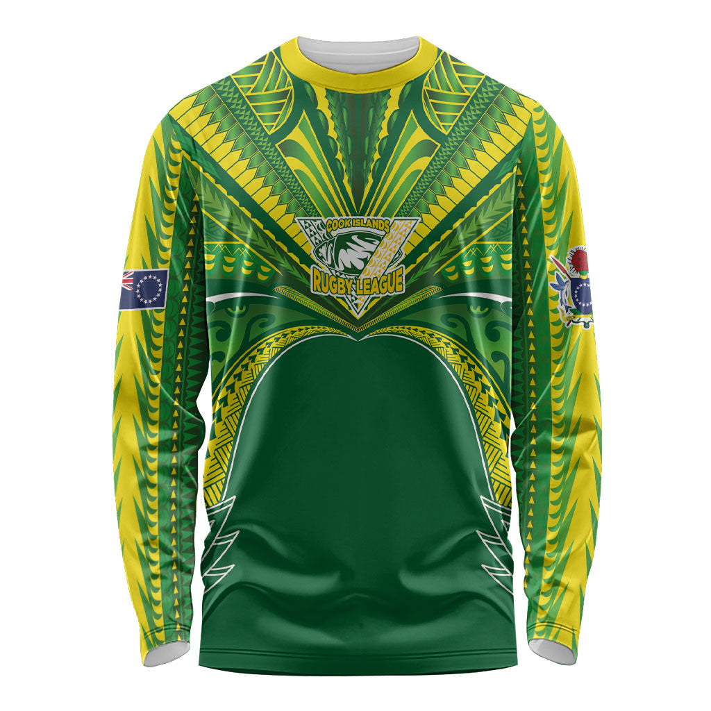 Cook Islands Rugby League Custom Long Sleeve Shirt Polynesian and Tatau Tribal Art - Green Color LT03 Unisex Green - Polynesian Pride