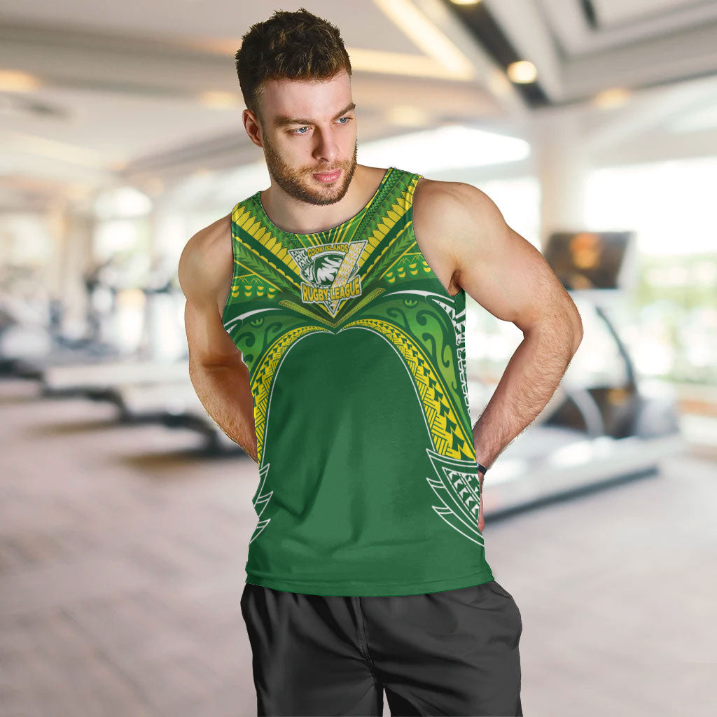 Cook Islands Rugby League Custom Men Tank Top Polynesian and Tatau Tribal Art - Green Color LT03 Green - Polynesian Pride