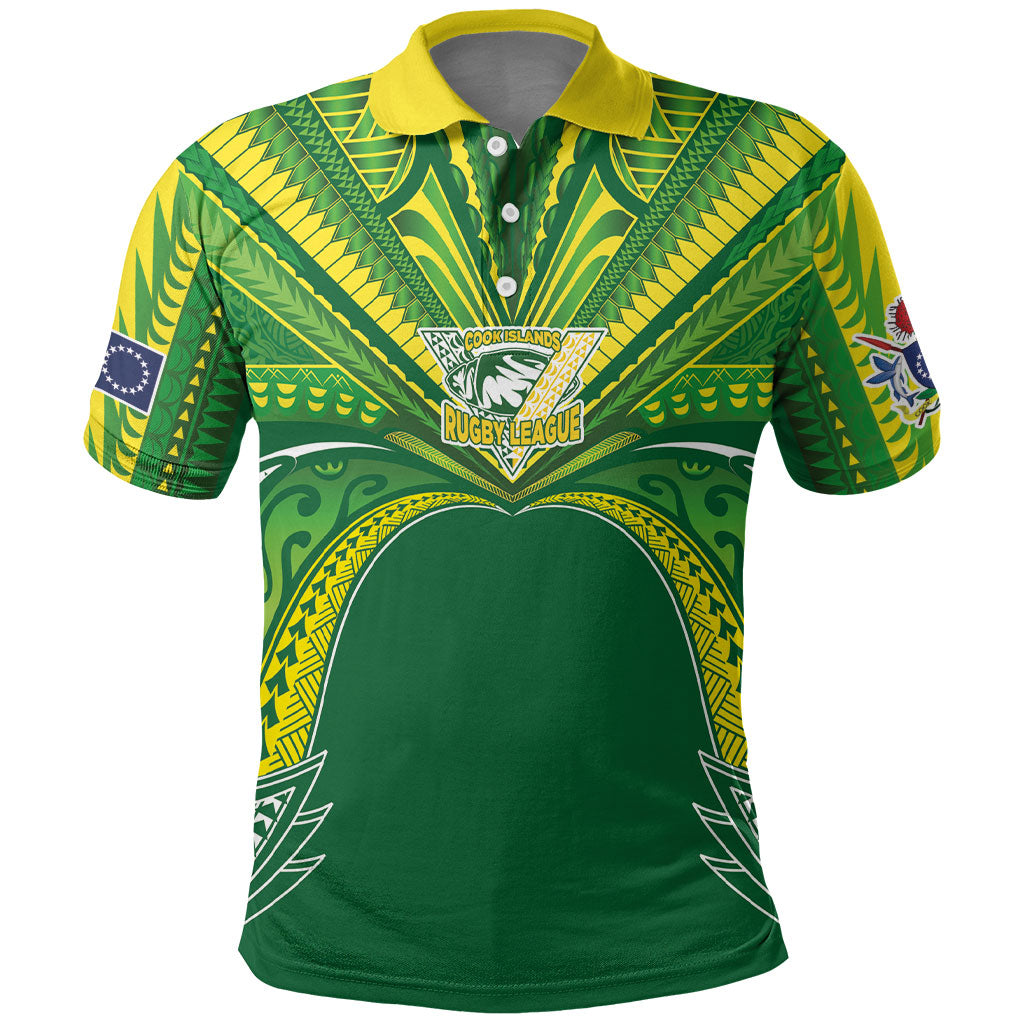 Cook Islands Rugby League Custom Polo Shirt Polynesian and Tatau Tribal Art - Green Color LT03 Green - Polynesian Pride