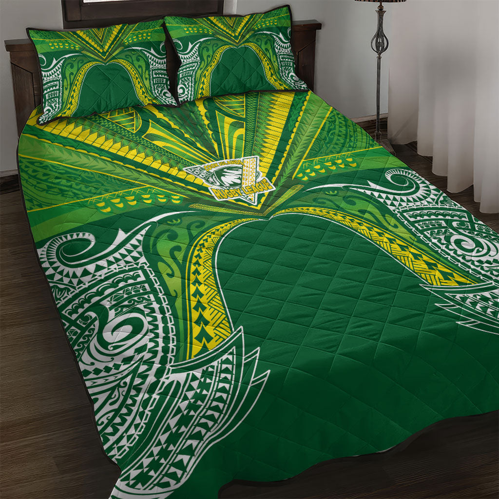 Cook Islands Rugby League Quilt Bed Set Polynesian and Tatau Tribal Art - Green Color LT03 Green - Polynesian Pride