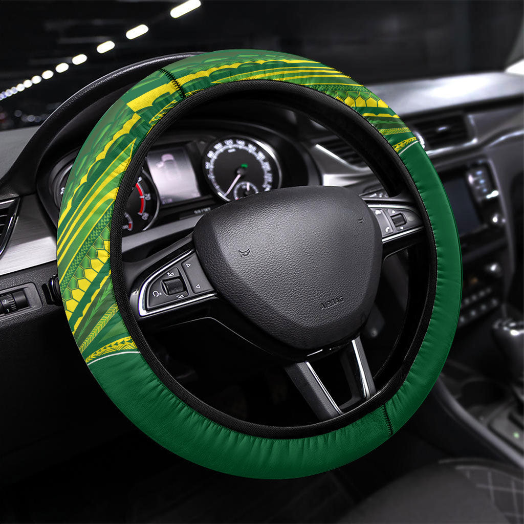 Cook Islands Rugby League Steering Wheel Cover Polynesian and Tatau Tribal Art - Green Color LT03 Universal Fit Green - Polynesian Pride