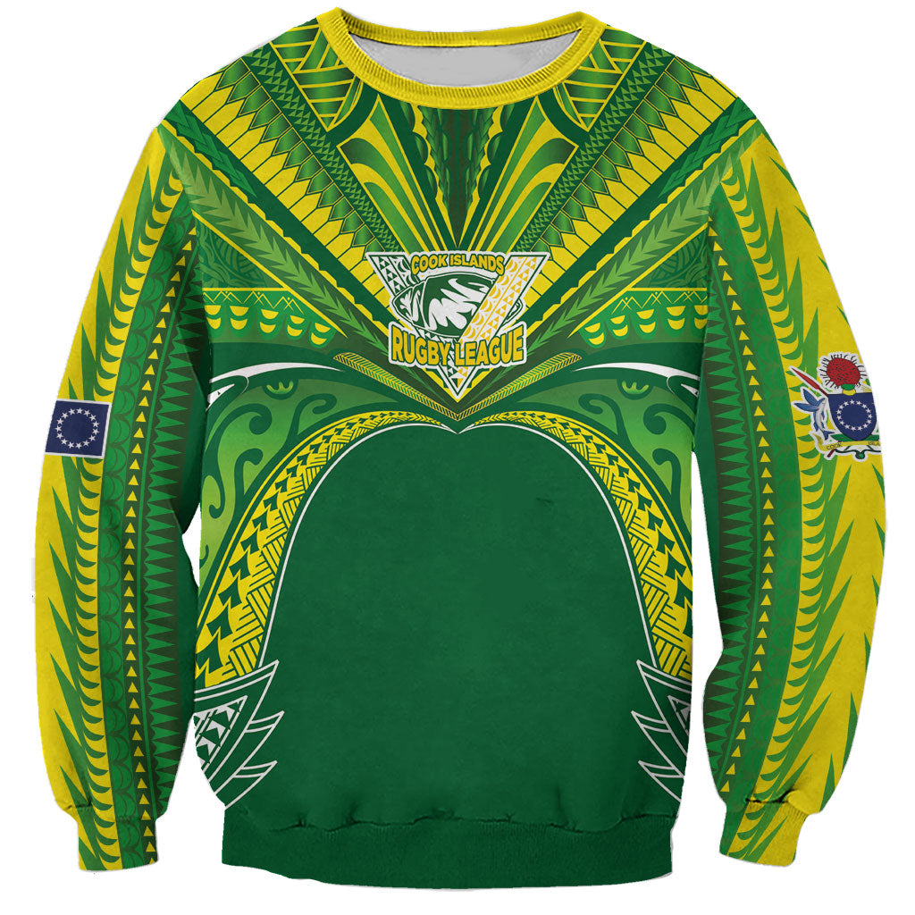 Cook Islands Rugby League Custom Sweatshirt Polynesian and Tatau Tribal Art - Green Color LT03 Unisex Green - Polynesian Pride