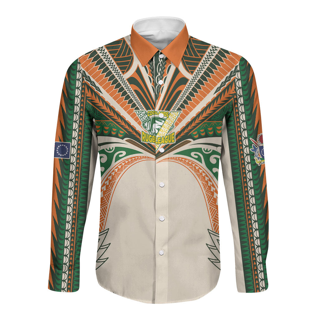 Cook Islands Rugby League Custom Long Sleeve Button Shirt Polynesian and Tatau Tribal Art - Retro Palette LT03 Unisex Multicolor - Polynesian Pride