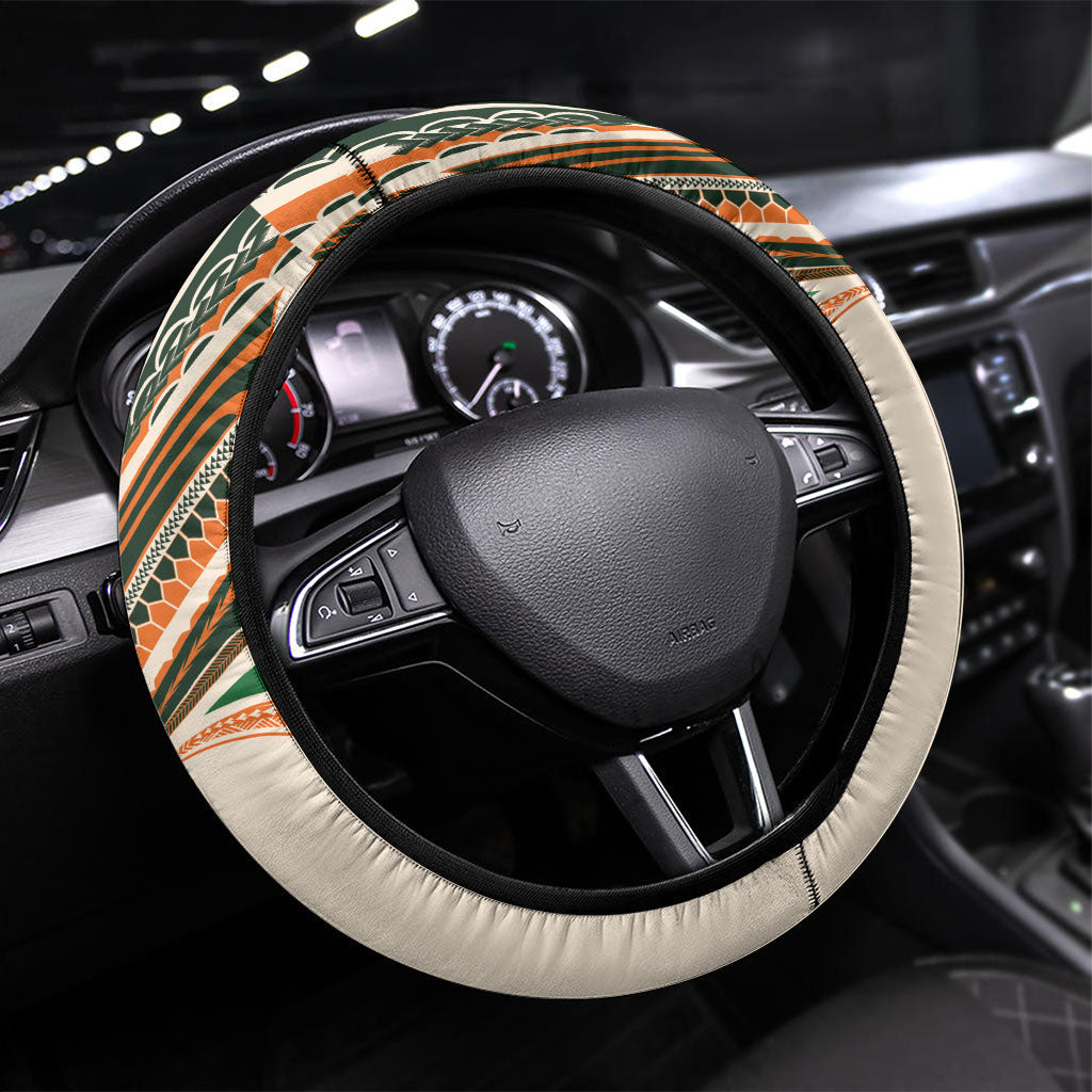 Cook Islands Rugby League Steering Wheel Cover Polynesian and Tatau Tribal Art - Retro Palette LT03 Universal Fit Multicolor - Polynesian Pride