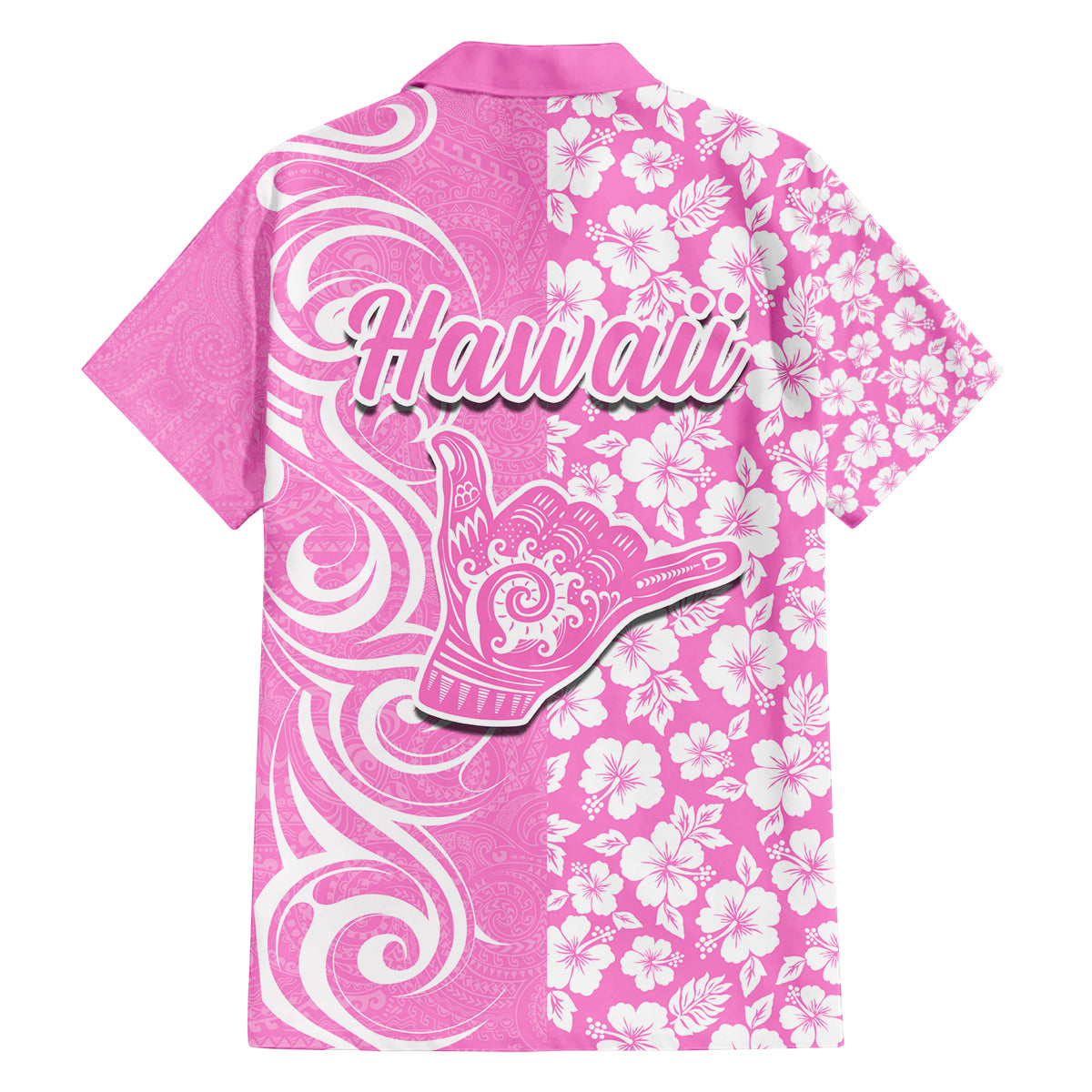 Hawaii Kauai Island Family Matching Off Shoulder Short Dress and Hawaiian Shirt Hibiscus Pattern Seamless Tribal Simple Pink LT03 - Polynesian Pride