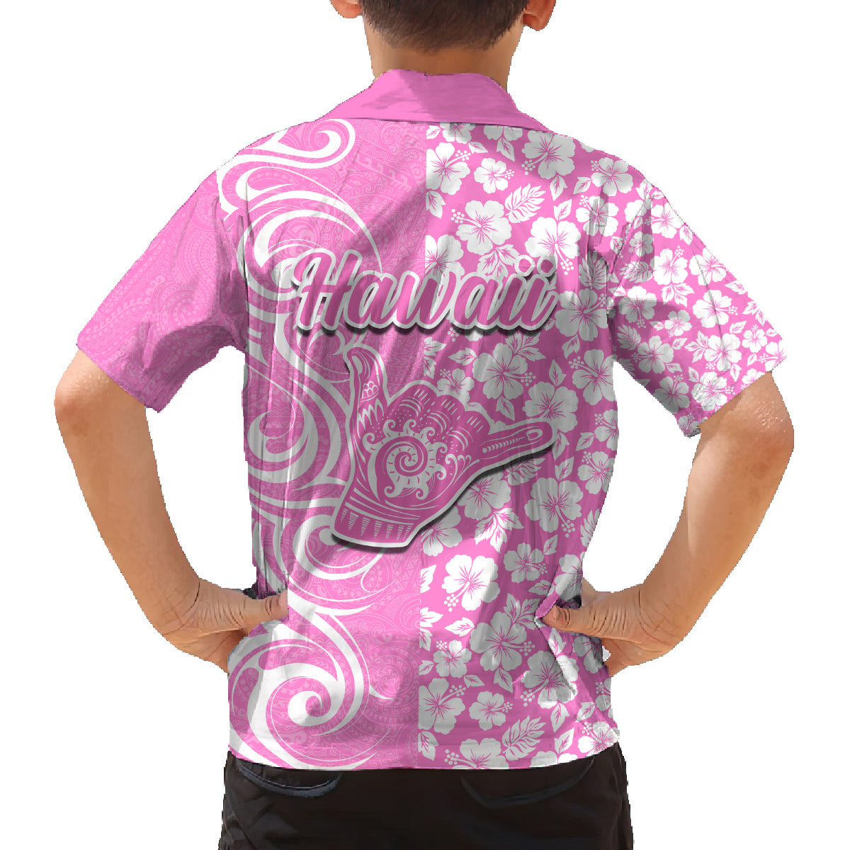 Hawaii Kauai Island Family Matching Tank Maxi Dress and Hawaiian Shirt Hibiscus Pattern Seamless Tribal Simple Pink LT03 - Polynesian Pride