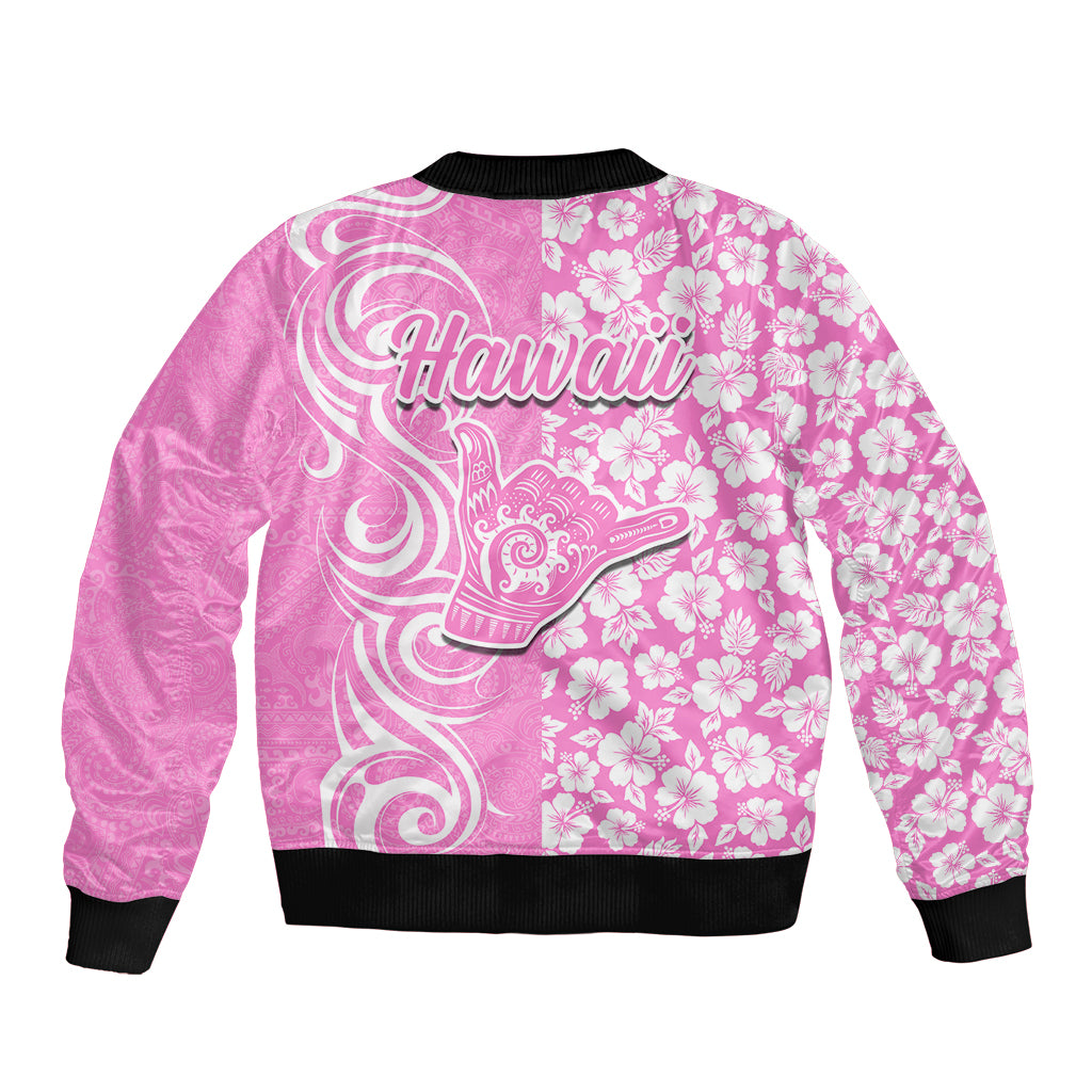 Hawaii Kauai Island Sleeve Zip Bomber Jacket Hibiscus Pattern Seamless Tribal Simple Pink LT03 - Polynesian Pride