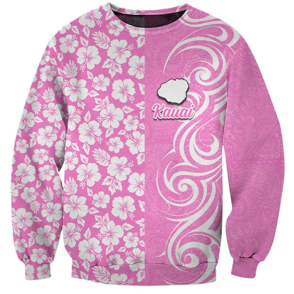 Hawaii Kauai Island Sweatshirt Hibiscus Pattern Seamless Tribal Simple Pink LT03 Unisex Pink - Polynesian Pride