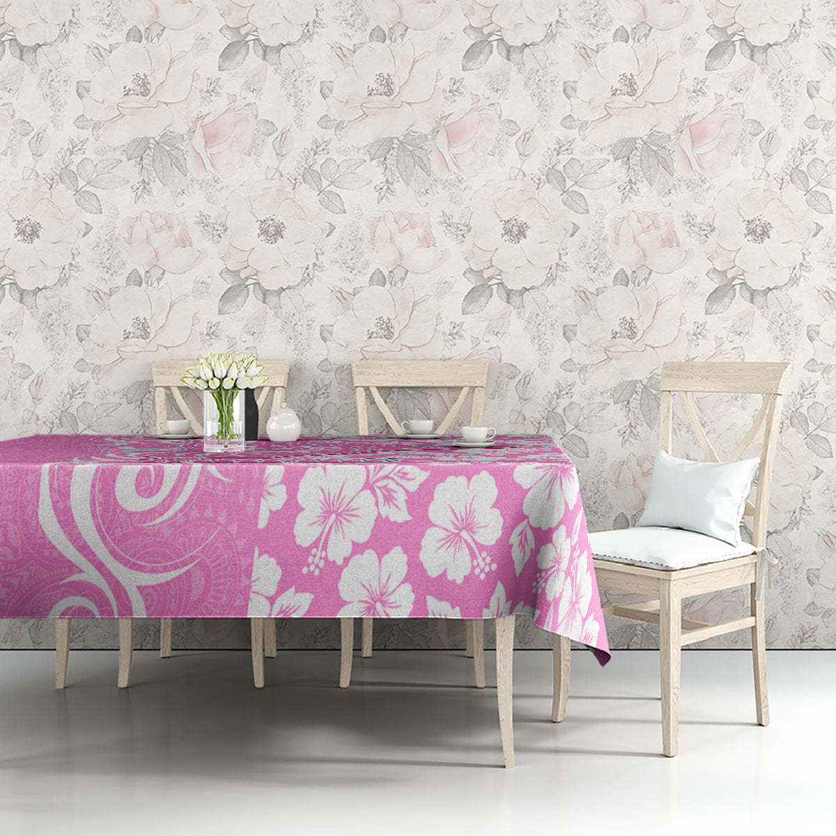 Hawaii Kauai Island Tablecloth Hibiscus Pattern Seamless Tribal Simple Pink LT03 - Polynesian Pride