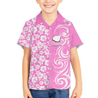 Custom Hawaii Kauai Island Family Matching Short Sleeve Bodycon Dress and Hawaiian Shirt Hibiscus Pattern Seamless Tribal Simple Pink LT03 Son's Shirt Pink - Polynesian Pride