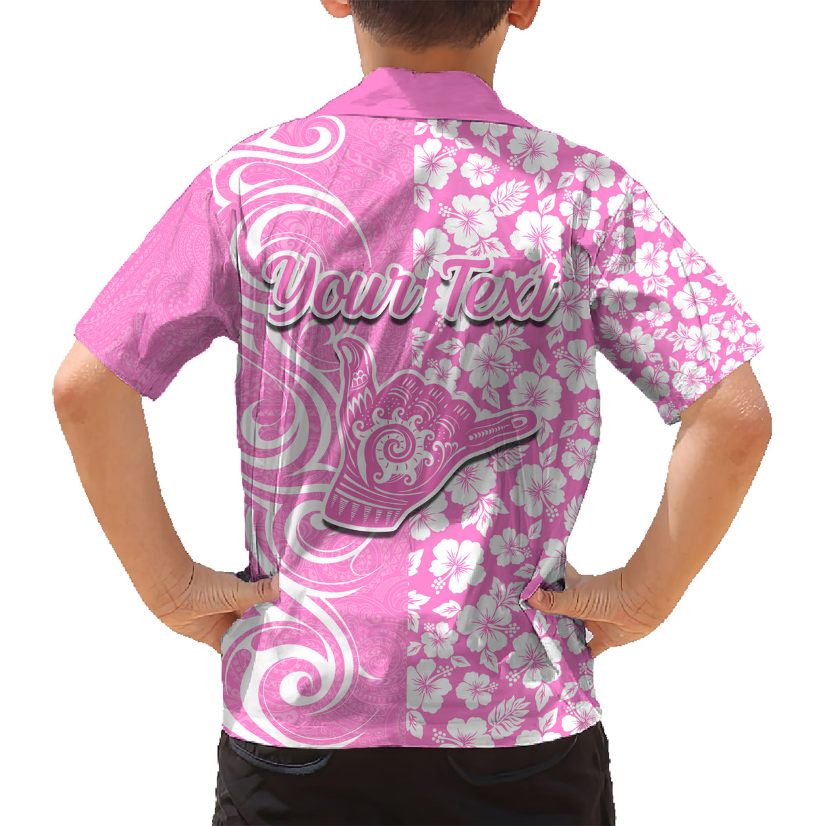 Custom Hawaii Kauai Island Kid Hawaiian Shirt Hibiscus Pattern Seamless Tribal Simple Pink LT03 - Polynesian Pride