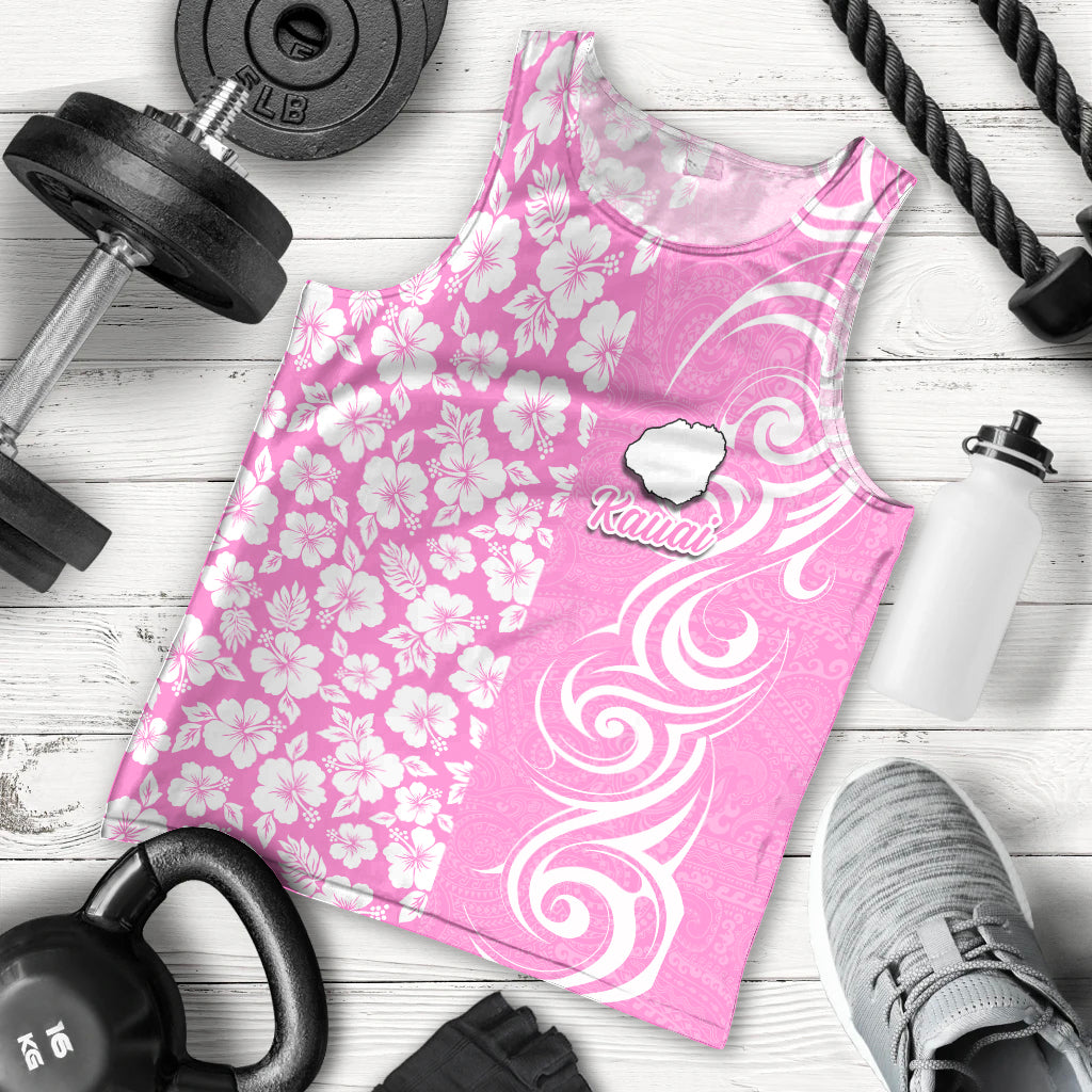 Custom Hawaii Kauai Island Men Tank Top Hibiscus Pattern Seamless Tribal Simple Pink LT03 Pink - Polynesian Pride