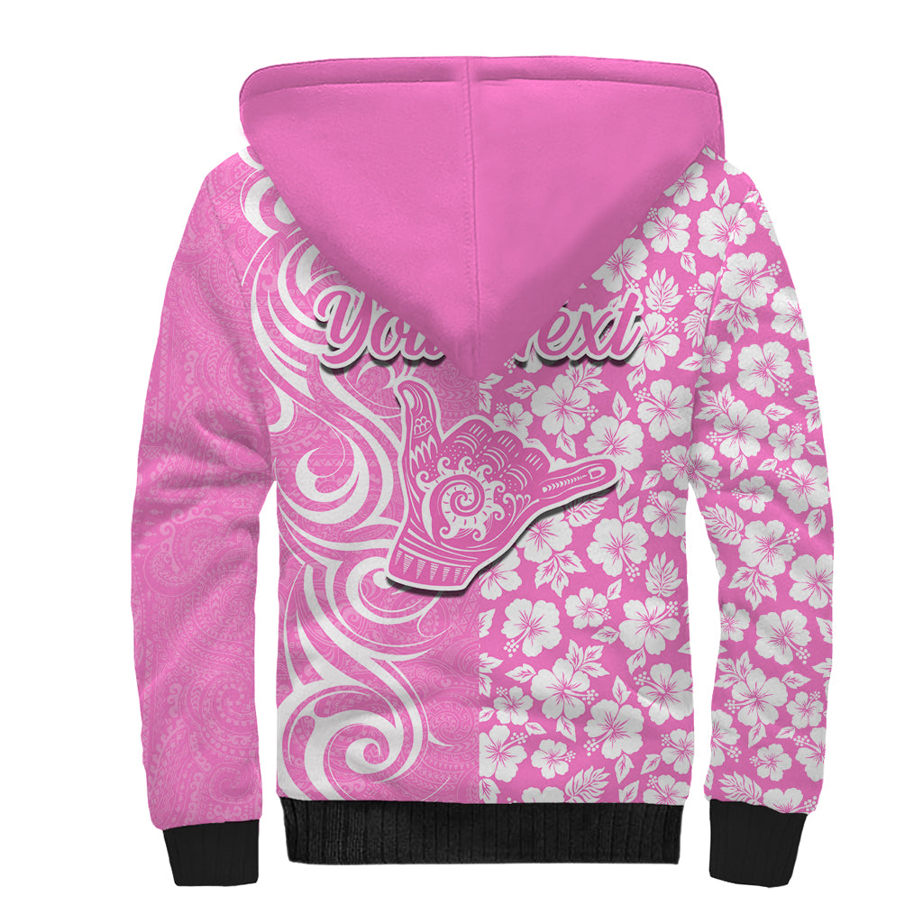 Custom Hawaii Kauai Island Sherpa Hoodie Hibiscus Pattern Seamless Tribal Simple Pink LT03 - Polynesian Pride
