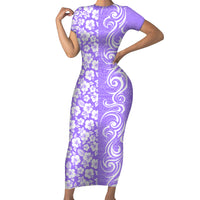 Hawaii Kauai Island Family Matching Short Sleeve Bodycon Dress and Hawaiian Shirt Hibiscus Pattern Seamless Tribal Simple Purple LT03 Mom's Dress Purple - Polynesian Pride