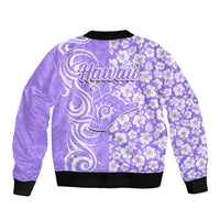 Hawaii Kauai Island Sleeve Zip Bomber Jacket Hibiscus Pattern Seamless Tribal Simple Purple LT03 - Polynesian Pride