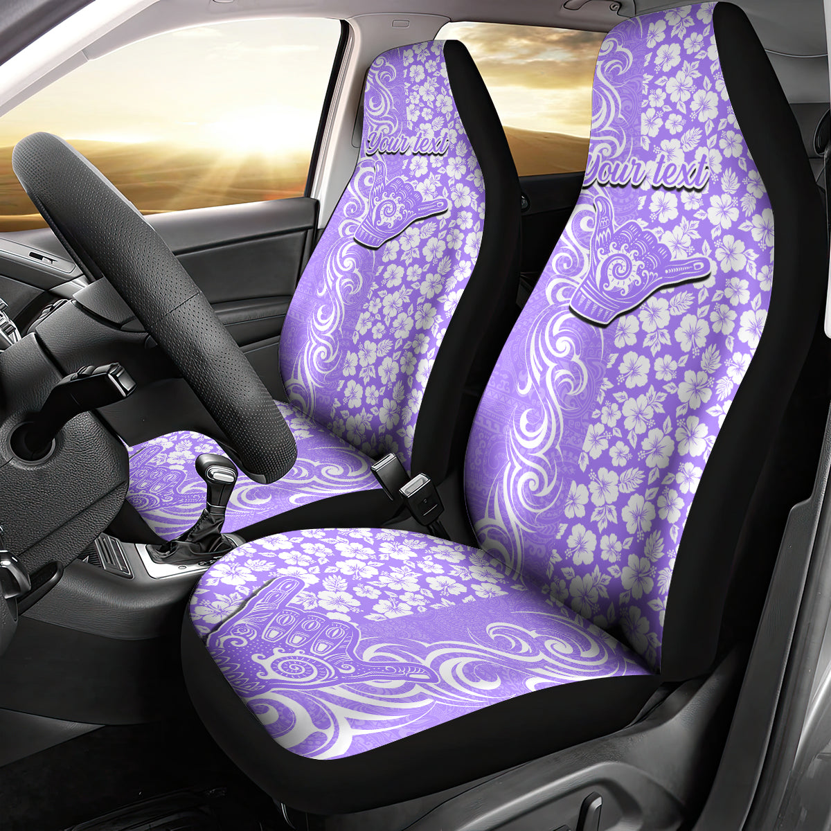 Custom Hawaii Kauai Island Car Seat Cover Hibiscus Pattern Seamless Tribal Simple Purple LT03 - Polynesian Pride