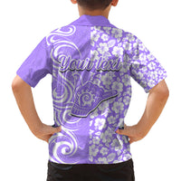 Custom Hawaii Kauai Island Kid Hawaiian Shirt Hibiscus Pattern Seamless Tribal Simple Purple LT03 - Polynesian Pride