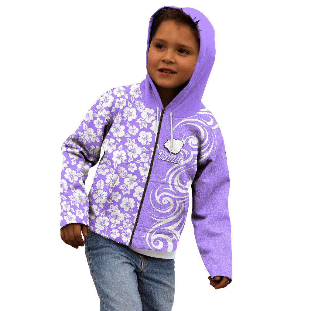 Custom Hawaii Kauai Island Kid Hoodie Hibiscus Pattern Seamless Tribal Simple Purple LT03 - Polynesian Pride
