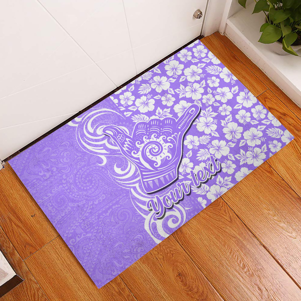 Custom Hawaii Kauai Island Rubber Doormat Hibiscus Pattern Seamless Tribal Simple Purple LT03 Purple - Polynesian Pride