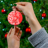 Custom Hawaii Kauai Island Ceramic Ornament Hibiscus Pattern Seamless Tribal Simple Red LT03 - Polynesian Pride