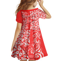 Custom Hawaii Kauai Island Family Matching Puletasi Dress and Hawaiian Shirt Hibiscus Pattern Seamless Tribal Simple Red LT03 - Polynesian Pride