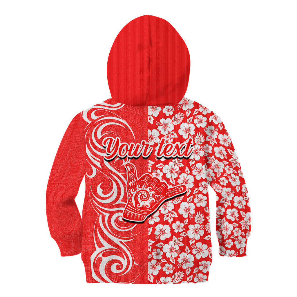 Custom Hawaii Kauai Island Kid Hoodie Hibiscus Pattern Seamless Tribal Simple Red LT03 - Polynesian Pride