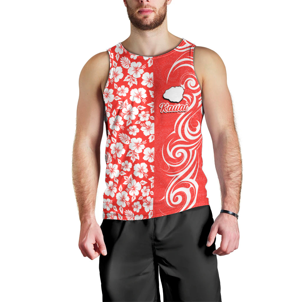 Custom Hawaii Kauai Island Men Tank Top Hibiscus Pattern Seamless Tribal Simple Red LT03 - Polynesian Pride