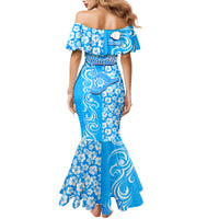 Hawaii Kauai Island Family Matching Mermaid Dress and Hawaiian Shirt Hibiscus Pattern Seamless Tribal Simple Blue LT03 - Polynesian Pride