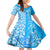 Hawaii Kauai Island Family Matching Off Shoulder Maxi Dress and Hawaiian Shirt Hibiscus Pattern Seamless Tribal Simple Blue LT03 Daughter's Dress Blue - Polynesian Pride