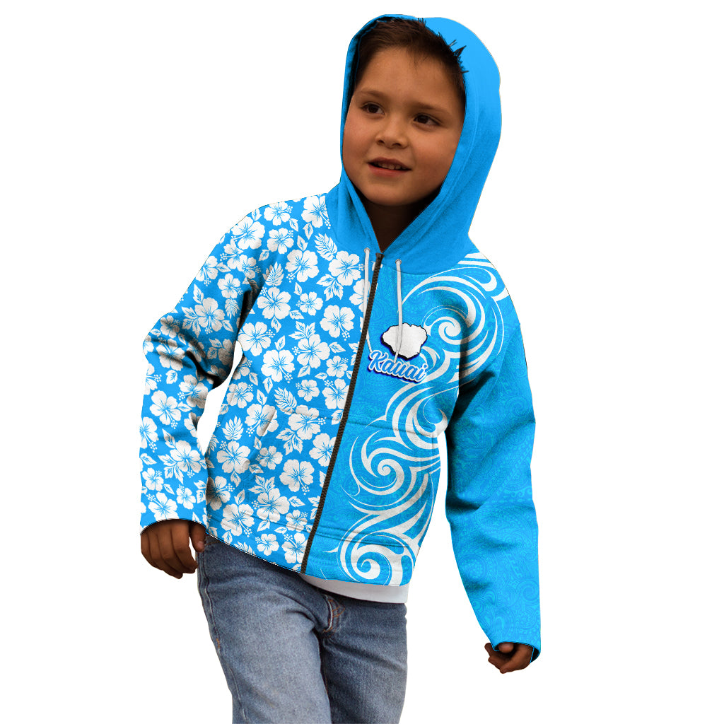Hawaii Kauai Island Kid Hoodie Hibiscus Pattern Seamless Tribal Simple Blue LT03 - Polynesian Pride