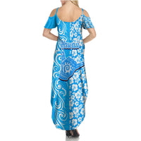 Hawaii Kauai Island Summer Maxi Dress Hibiscus Pattern Seamless Tribal Simple Blue LT03 - Polynesian Pride