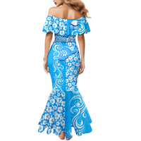Custom Hawaii Kauai Island Family Matching Mermaid Dress and Hawaiian Shirt Hibiscus Pattern Seamless Tribal Simple Blue LT03 - Polynesian Pride