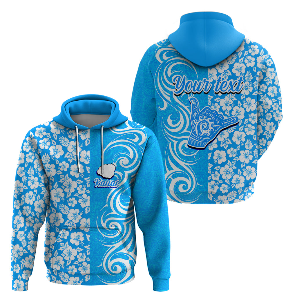Custom Hawaii Kauai Island Hoodie Hibiscus Pattern Seamless Tribal Simple Blue LT03 - Polynesian Pride