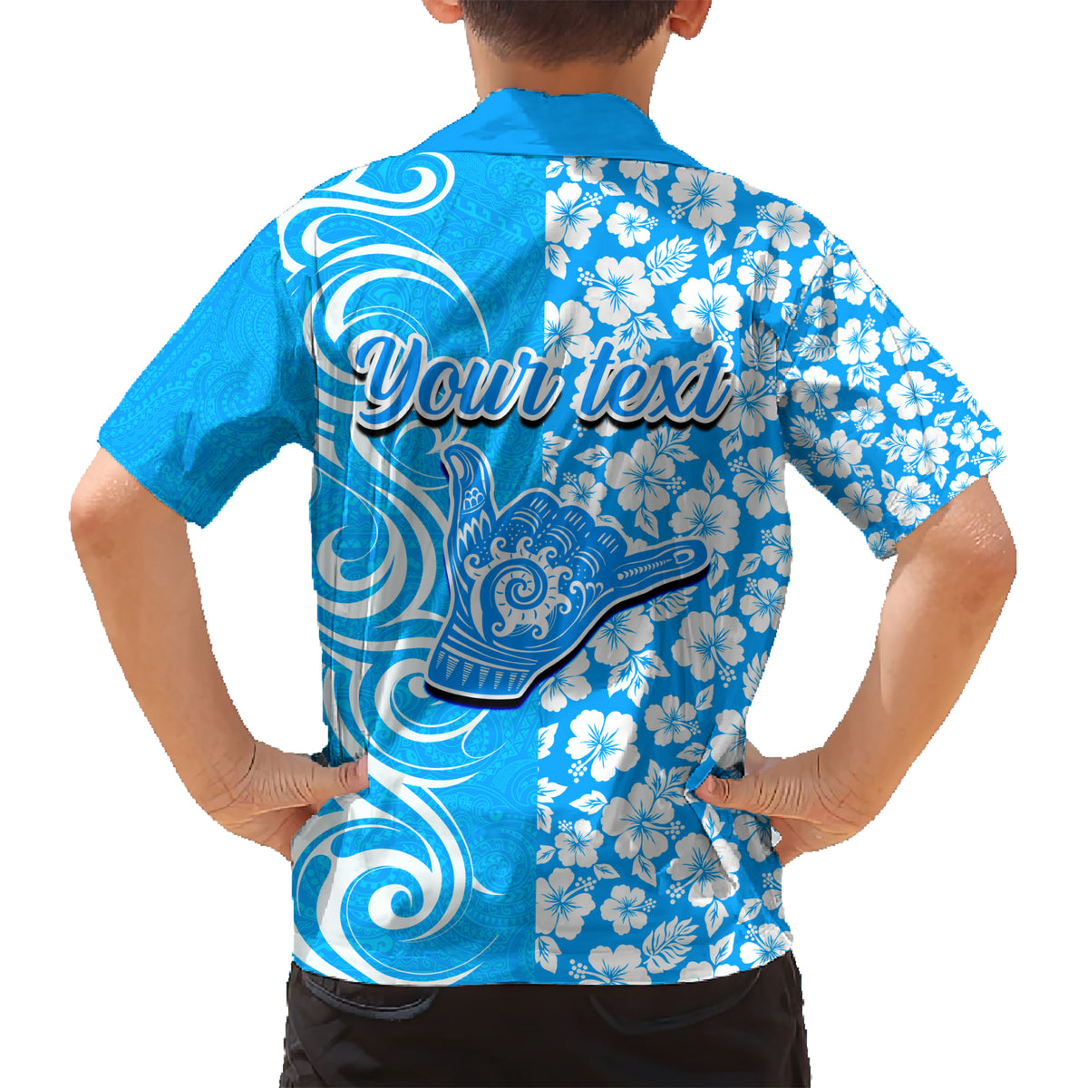 Custom Hawaii Kauai Island Kid Hawaiian Shirt Hibiscus Pattern Seamless Tribal Simple Blue LT03 - Polynesian Pride